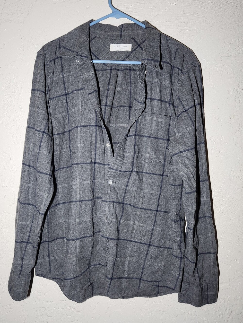 Everlane Shirt Women Large Gray Flannel Button Up Window Pane Collared Shirt